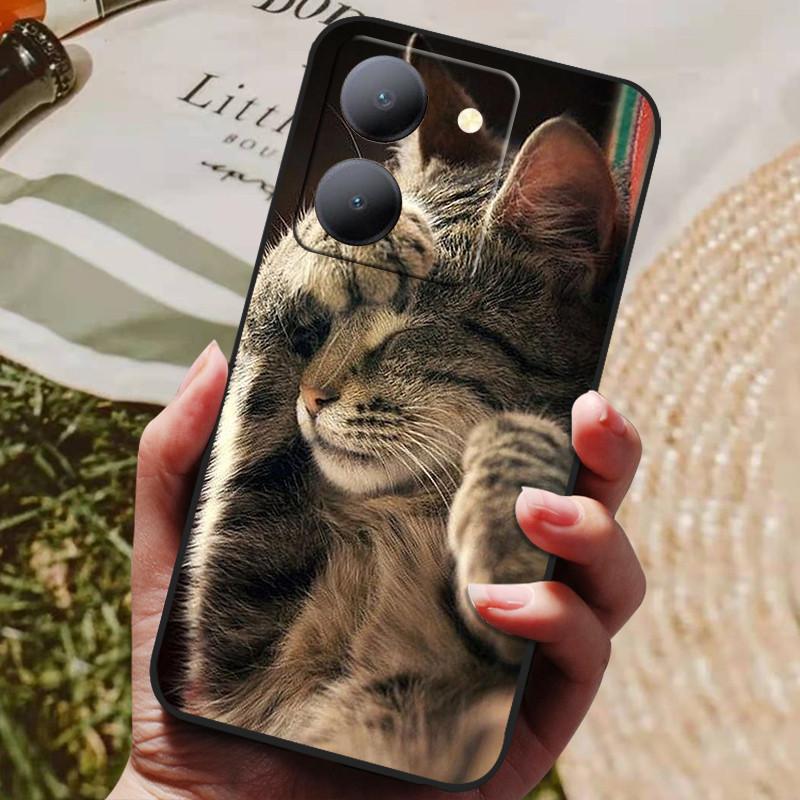 Para Capa Vivo Y36 5G Capa Preta À Prova de Choque Silicone Macio Capas Traseiras Para Vivo Y36 4G V2247 Capa de Telefone Y 36 5G Capa Leão Lobo