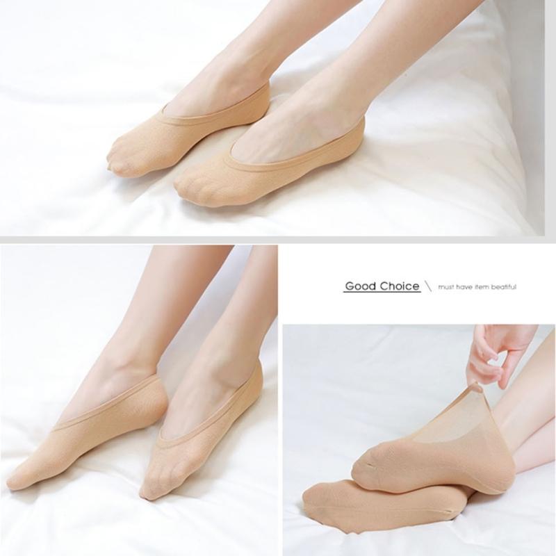 5 Pairs Women's No Show Socks Candy Color Nonslip Silicone Grip Breathable Nylon Invisible Low Cut Socks For Summer
