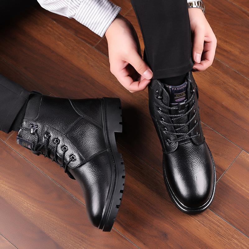 Winter New Velvet Martin Boots Men's Shoes Wool Casual Soft Leather High-top Cotton Shoes Leather Boots Men's Shoes Tooling Boots