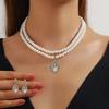 European and American Commuter Versatile Pearl, Gemstone Necklace, Women's Water Drop Silver-plated Earrings, Stud Earrings, Jewelry Set, Popular