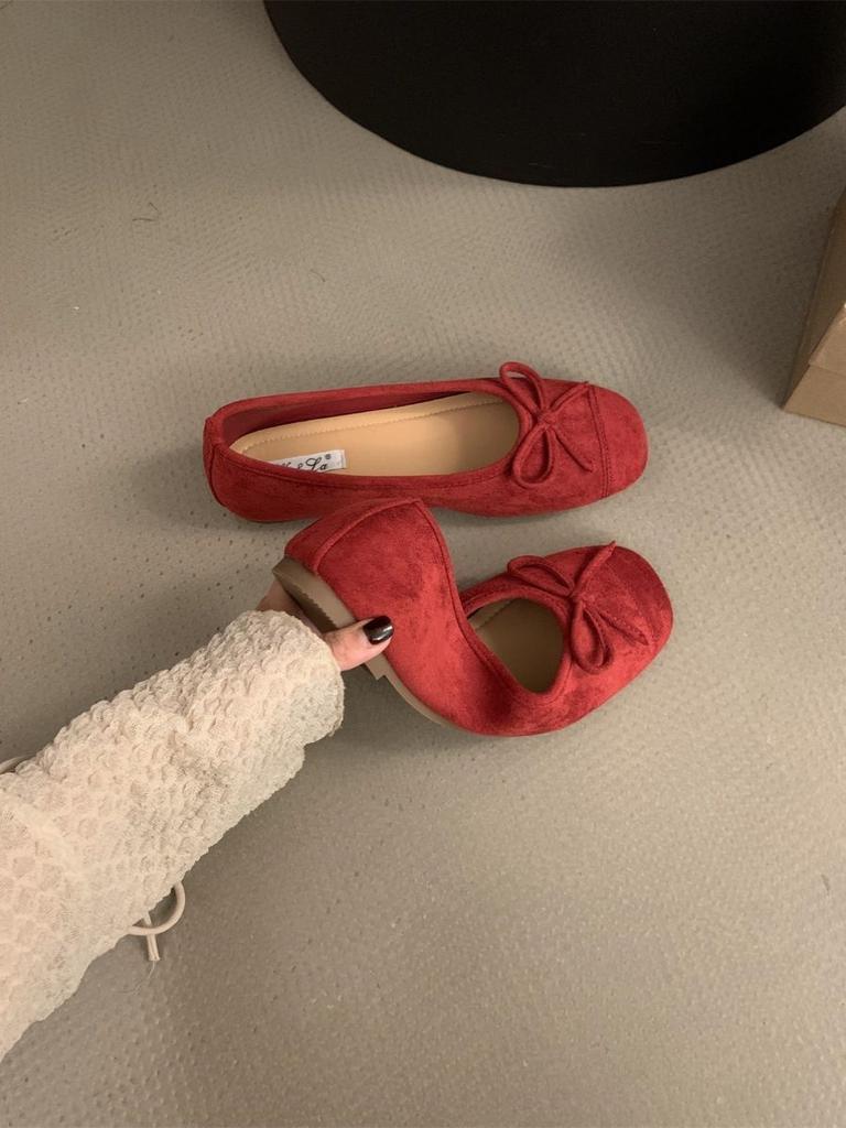 Gentle Ballet Flats Bow Shallow Mouth Single Shoes Spring and Summer New Large Size Soft Sole Beanie Shoes Women