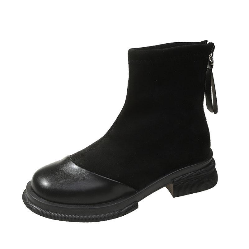 Vintage Thick Heels High Heel Ankle Boots for Women  Autumn and Winter New Thick Soles Increase Elastic Boots with Velvet