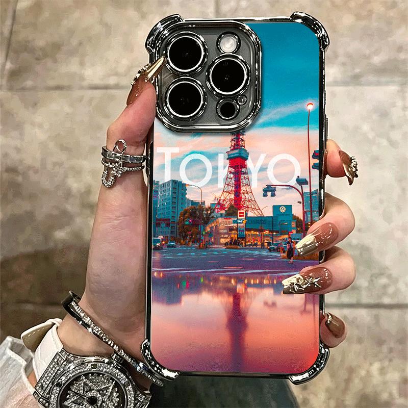 Osaka Tokyo Japan Scenery Plating Phone Case For Iphone 16 17 Pro Max Air 16E 14 15 Plus 12 13 Mini Anti-Fall Airabag Cover