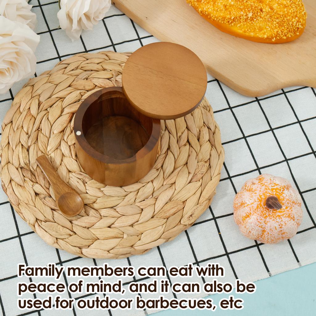 Potes de Tempero de Sal Pote de Pimenta Caixa de Condimentos de Madeira Tigela Pote de Armazenamento com Colher e Tampas Giratórias Magnéticas Saleiro para Cozinha