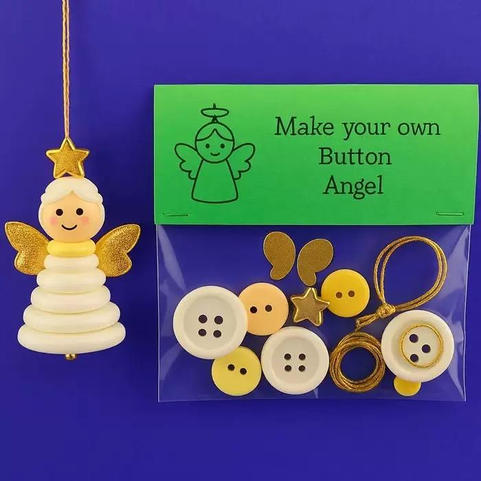DIY Christmas Button Decoration Craft Kit Snowman Santa Claus and Angel Figures with Button Hats Easy-to-Hang Tree Ornaments