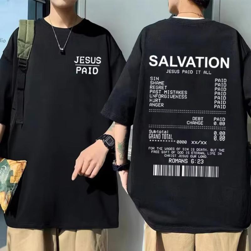 

Christian Salvation Jesus Paid It All Graphic Tshirt Unisexs Womens Fashion Oversized Short Sleeve Unisex Hip Hop Vintage Tshirt S