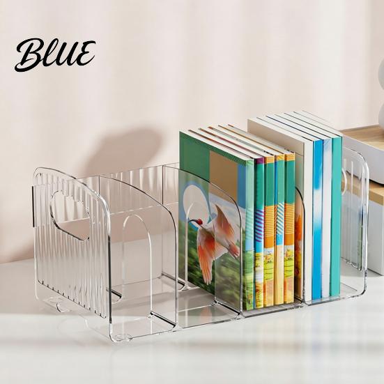 Multifunctional Desk Storage Box Clear Magazine Holder 3/4-Compartment Organizer Vertical Bookend File Decorative Bookshelf Decor for Home