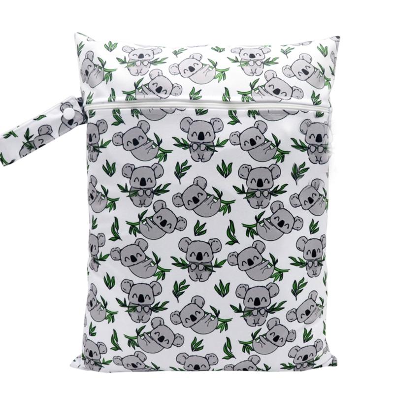 Compact & Lightweight Baby Diaper Bag Cute Cartoon Print Wet Dry Nappy Storage Bag with Handle for Fashionable Parents