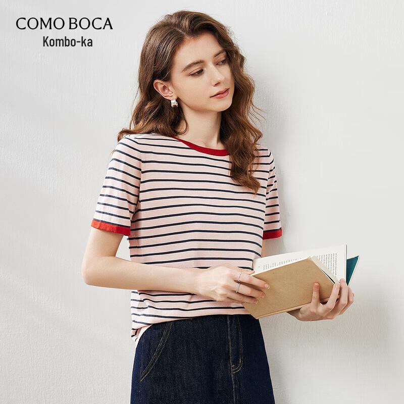 Komong Boca Women s Striped Mulberry Silk Blend Knit T-Shirt 2XL