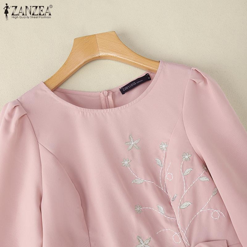 ZANZEA Blusa Casual de Verano para Mujer con Cuello Redondo y Manga Media con Bordado