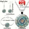Ensemble de bijoux avec collier, bracelet et boucles d'oreilles en pierres précieuses Mandala Flower Time, décorations vintage, pendentif en verre créatif pour hommes et femmes, 4 pièces/ensemble