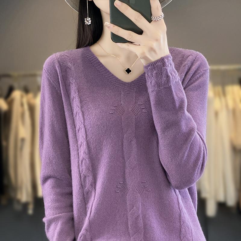 Spring Knitted Sweater, Pullover, V-neck Base Layer, Plush Sweater for Women