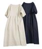 Minesam Summer Long Short Sleeve Cute and Dress for and Fall Women's Cotton-Linen Dress, Dress, Dress, Figure-Flattering Spring, Summer, (01 Beige,