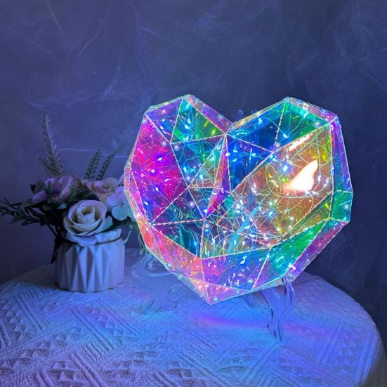 Love Heart Night Light Prismatic Iridescent 3D Heart Shape LED Light Bedroom Atmosphere Lamp Gifts for Lovers Friends