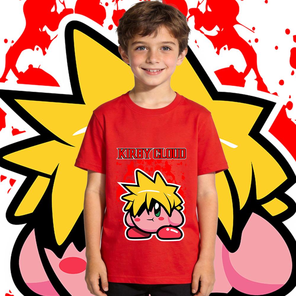 Kids Kirby Cloud Print Cotton T Shirt Boys Girls Casual Summer Top Soft Breathable Childrens Tee 100
