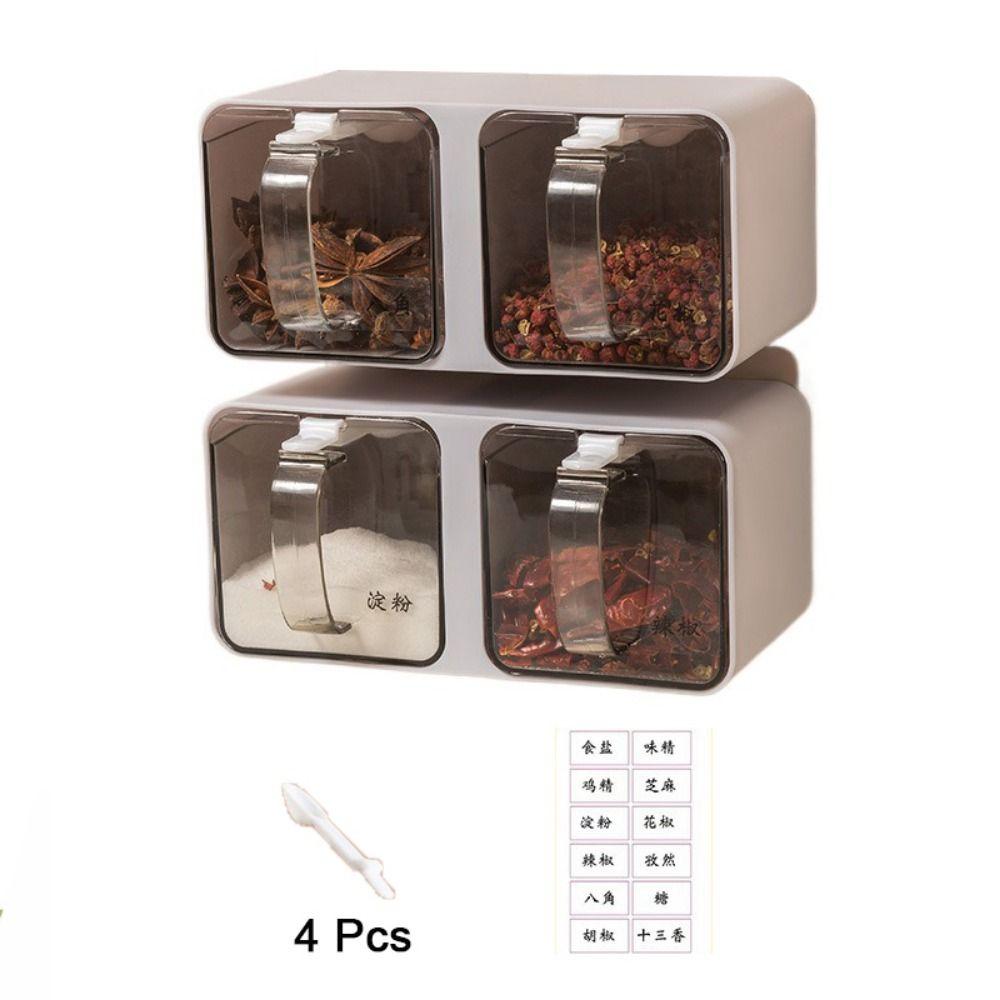 Plastic Wall Mounted Seasoning Box Wall-mounted No Punching Spice Seasoning Container Waterproof with Spoon Spice Organizer Set