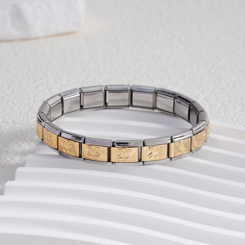 Italian Stainless Steel Love Heart & Star Modular Bracelet - Detachable Elastic Watch Band, European & American Fashion.