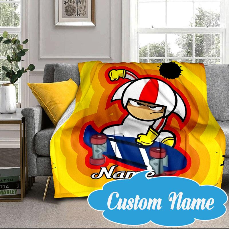 Custom Name Skateboard Adventure Buttowski Blanket bed sofa Blanket Flannel Blanket for Camping, Hiking, Picnic Essentials,gift for Fan family