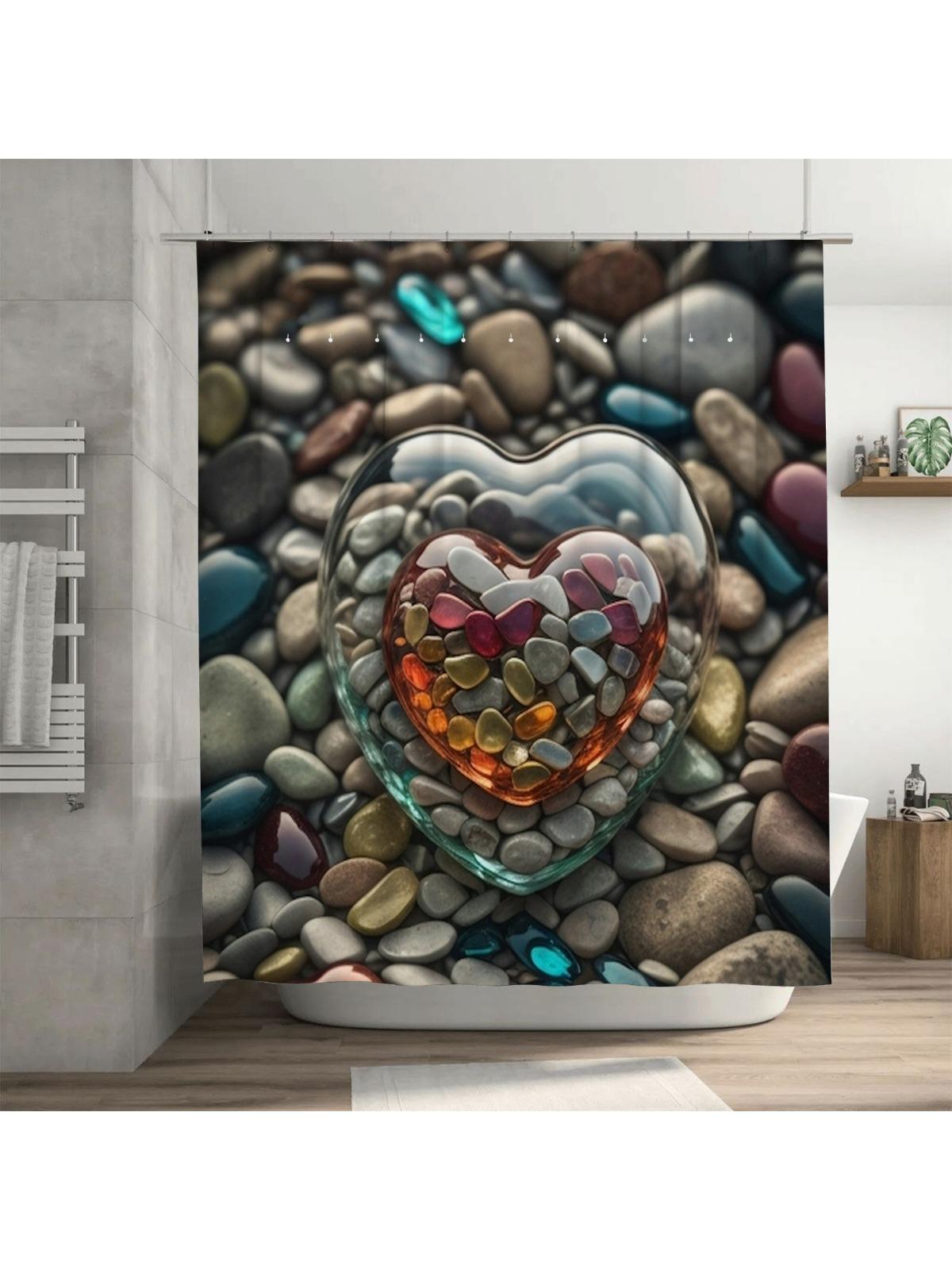 3D Heart Stone Shower Curtain | Unique and Nature-Inspired Bathroom Decor 90X180cm