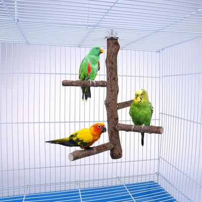 Natural Wood Bird Perch Stand Toy, Parrot Perch Bird Cage Branch Perch Accessories for Parakeets Cockatiels Conures Macaws Finches Love Birds