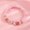 Pink Ribbon Breast Cancer Awareness Faux Pearl & Rhinestone Beaded Bracelet, Suitable For Daily Wear Or Holiday Gift