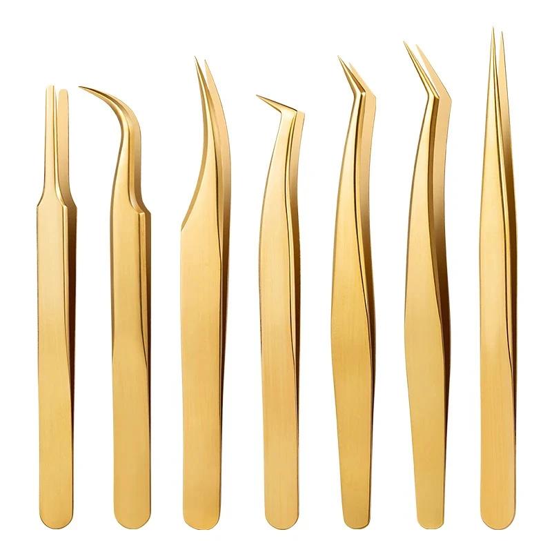 1PC Gold Stainless Steel Precision Curved Tip Tweezers,Professional Eyelash Extension Applicator Lash Makeup Supplies