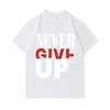 Men's 100% Cotton Crew Neck Short Sleeve T-Shirt, Never Give Up Inspirational Letter Print Casual Soft Breathable Regular Fit Summer Tee for Daily Wea