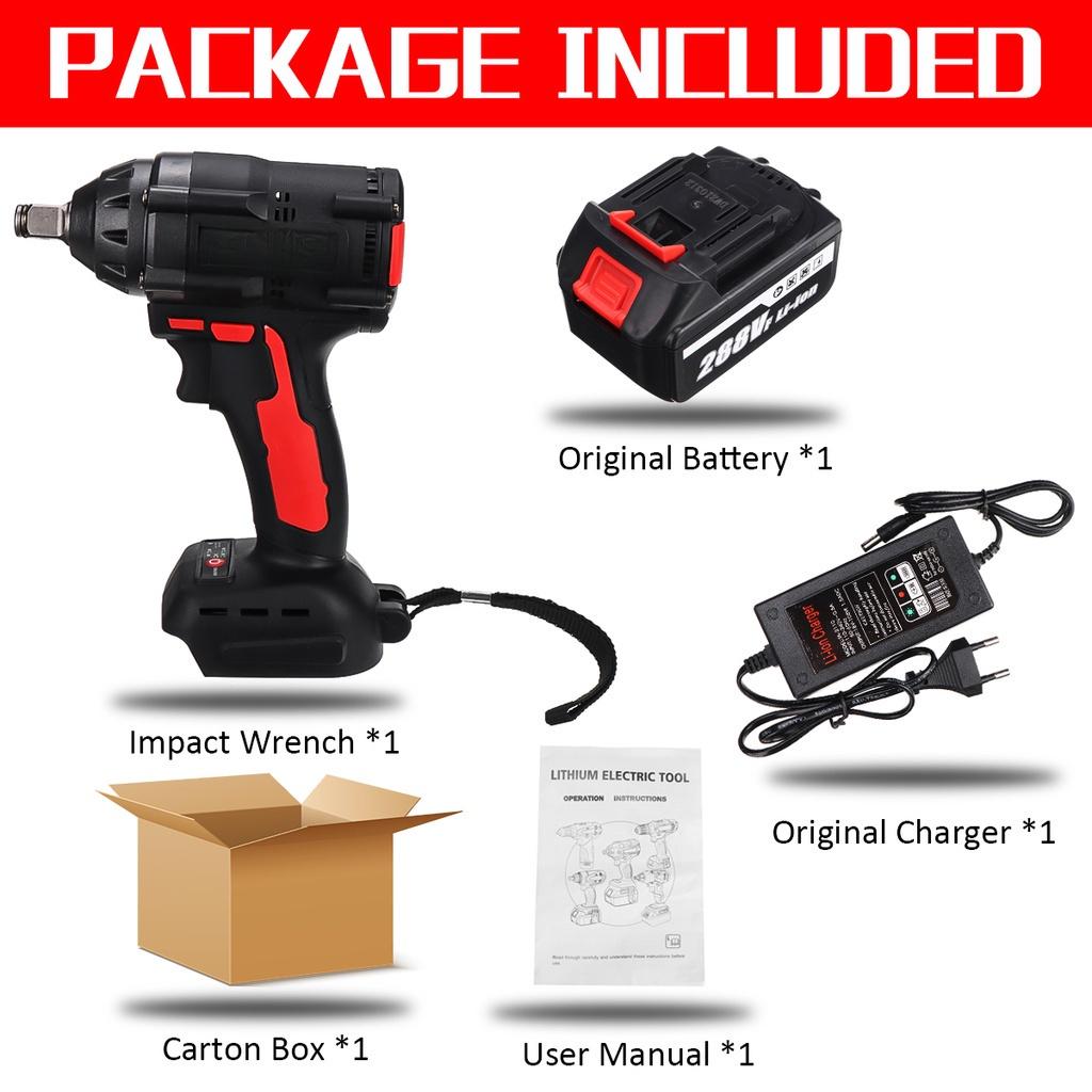 AC 110-240V 520NM 1/2 Inches Max, Brushless Impact Wrench 288VF Li-ion Electric Wrench with 2 Batteries for Battery
