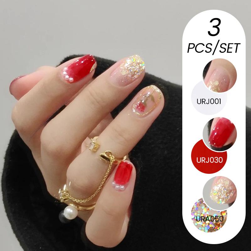 Nail Art Buz Şeffaf 3 Adet Tırnak Cilası Tutkalı Seti, Popüler Nude Beyazlatıcı Toz Şeffaf Tırnak Cilası Tutkalı