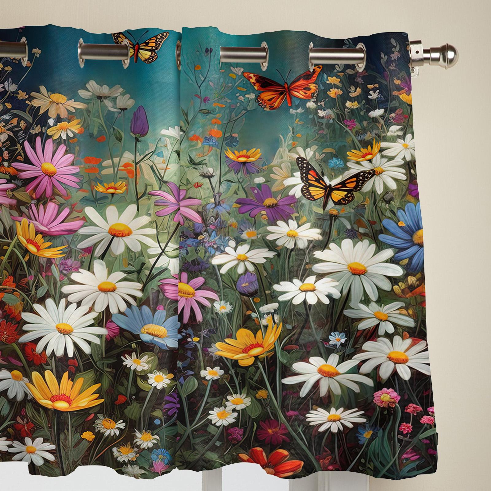 Шторы с цветком ромашки и кустами-бабочками для спальни — фото 3