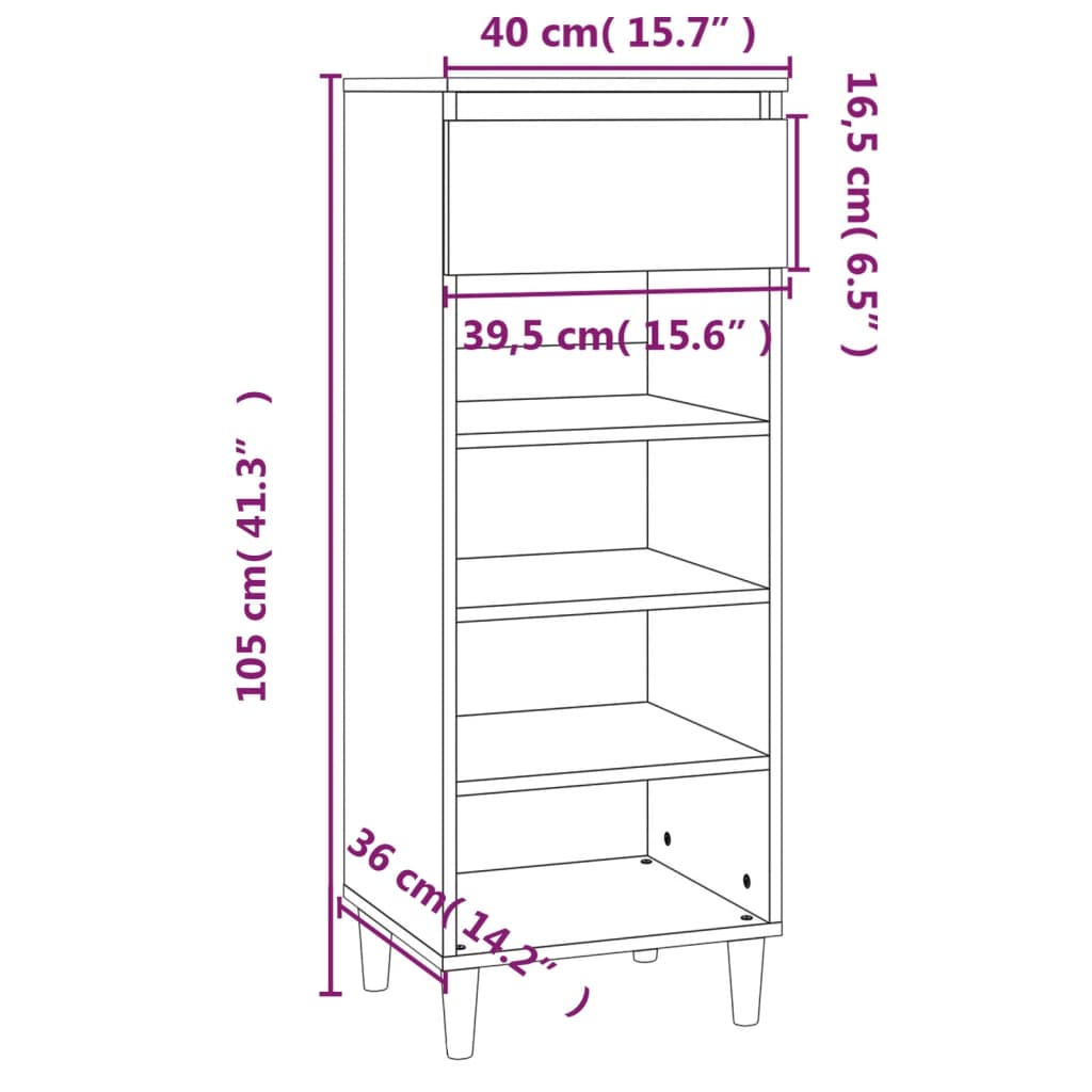 Shoe Cabinet Concrete Grey 40 x 36 x 105 cm Particleboard