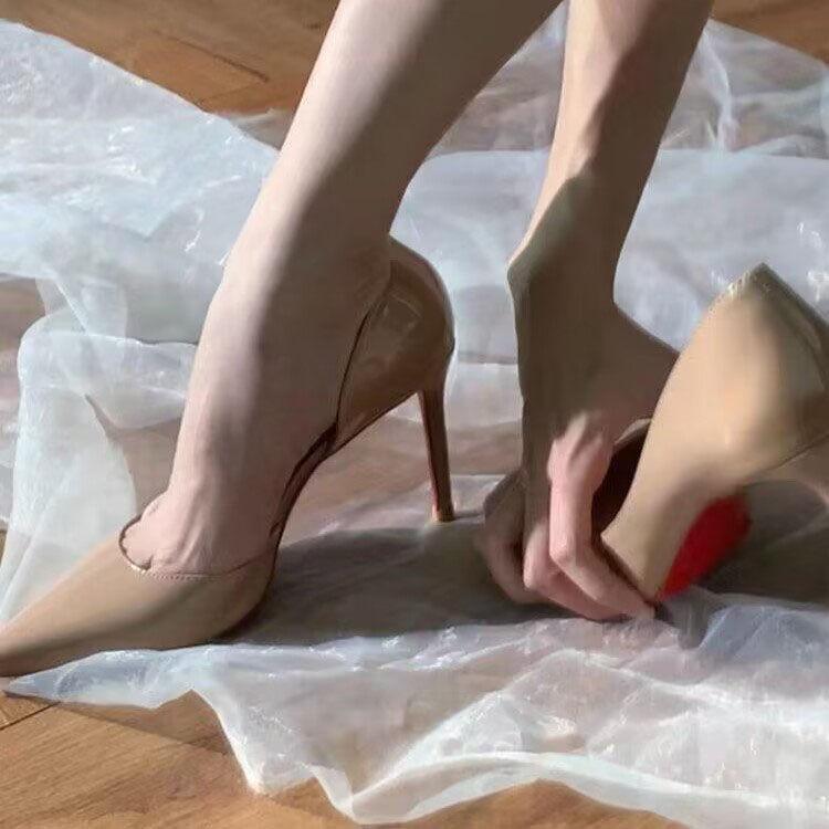 red sole nude high heels women's New Year's New Year and Autumn models pointed tip occupation not tired feet thin high heels single shoes women