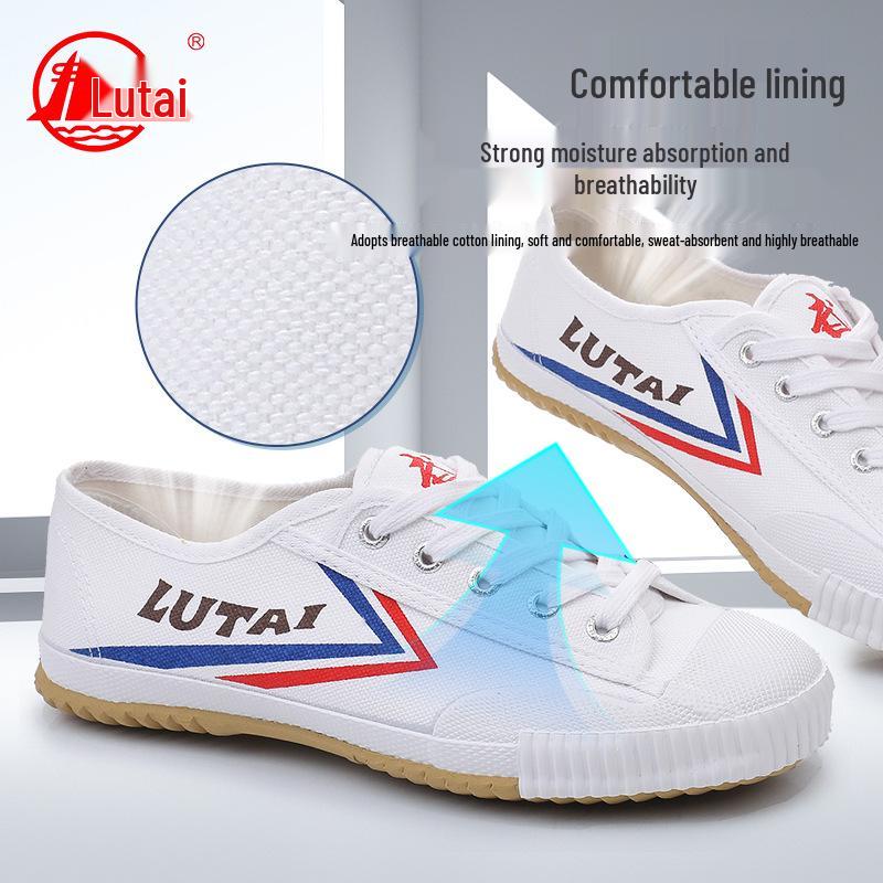 Men's Lutai Round-Toe Canvas Wushu Sneakers – Casual White Athletic Shoes for Running