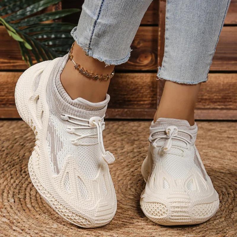 Fashion 2025 New Women's Casual Shoes Platform Sole Button Mesh Round Toe Shoes Women Leisure Fashion All-match Zapatillas De Mujer