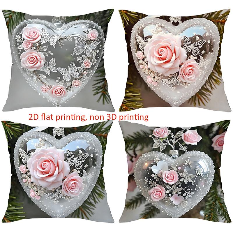 Heart-Shaped Rose Decorative Cushions 2D Flat Printed Polyester pillowcase, sofa decorative cushion cov Headboard Pillow