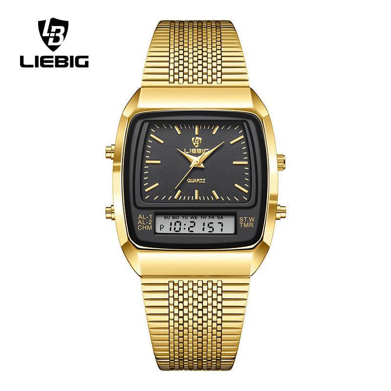 Leibingji Men's Multifunction Quartz Waterproof Sports Watch with Steel Band and Dual Display.