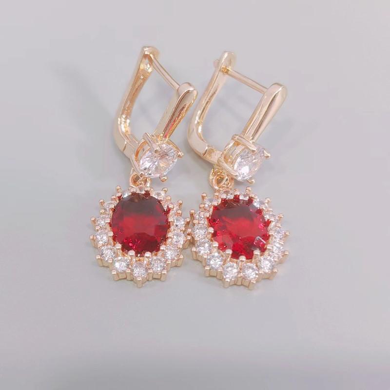 Red Oval Crystal Zircon Drop Earrings for Women 2023 New Gold Color Wedding Engagement Party Jewelry Accessories