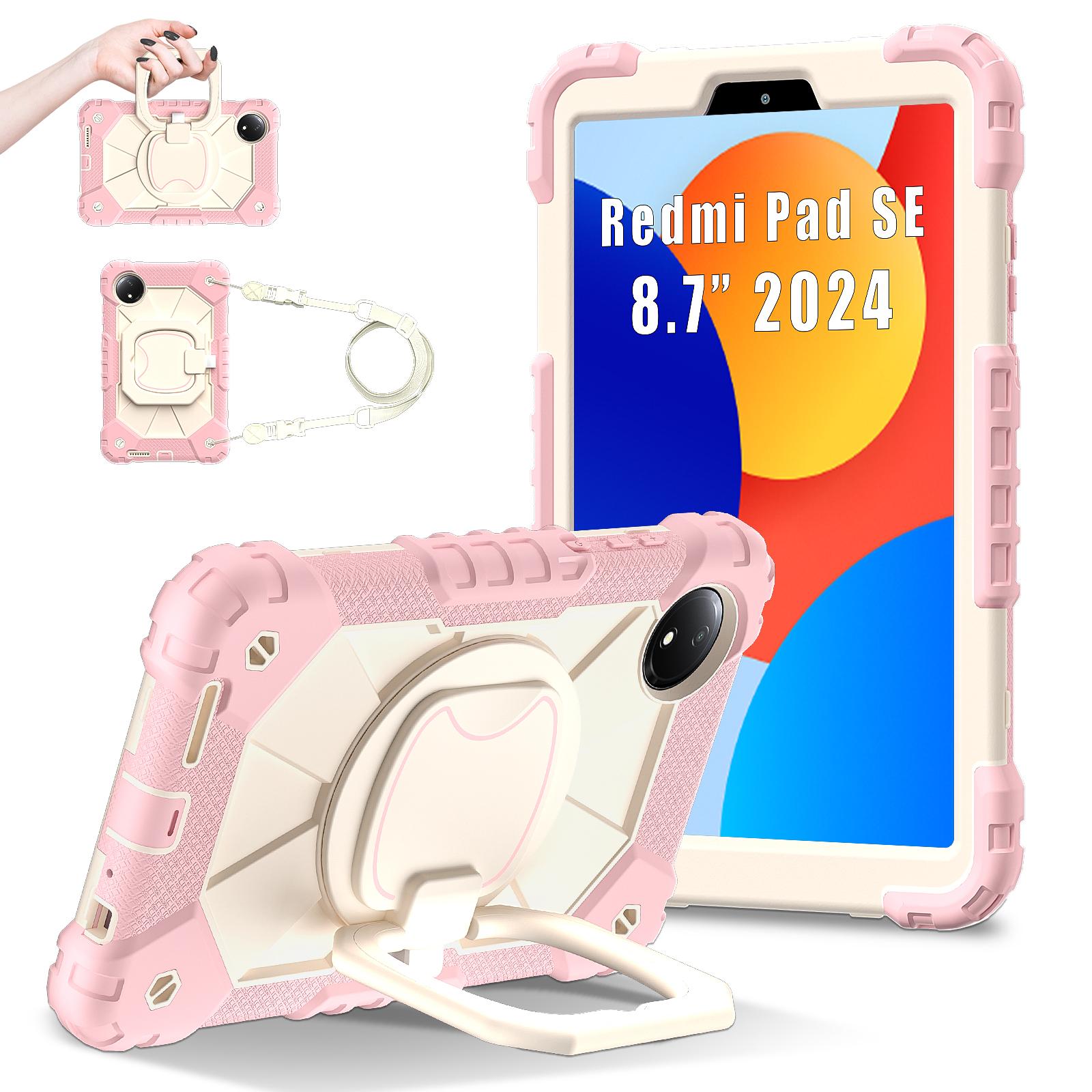 

Case For Xiaomi Redmi Pad SE 8.7 4G 2024 8.7 inch Model 220233L2G Rotating Handle Grip Hybrid Stand Cover With Shoulder Strap Redmi Pad SE8.7 2024 розового золота