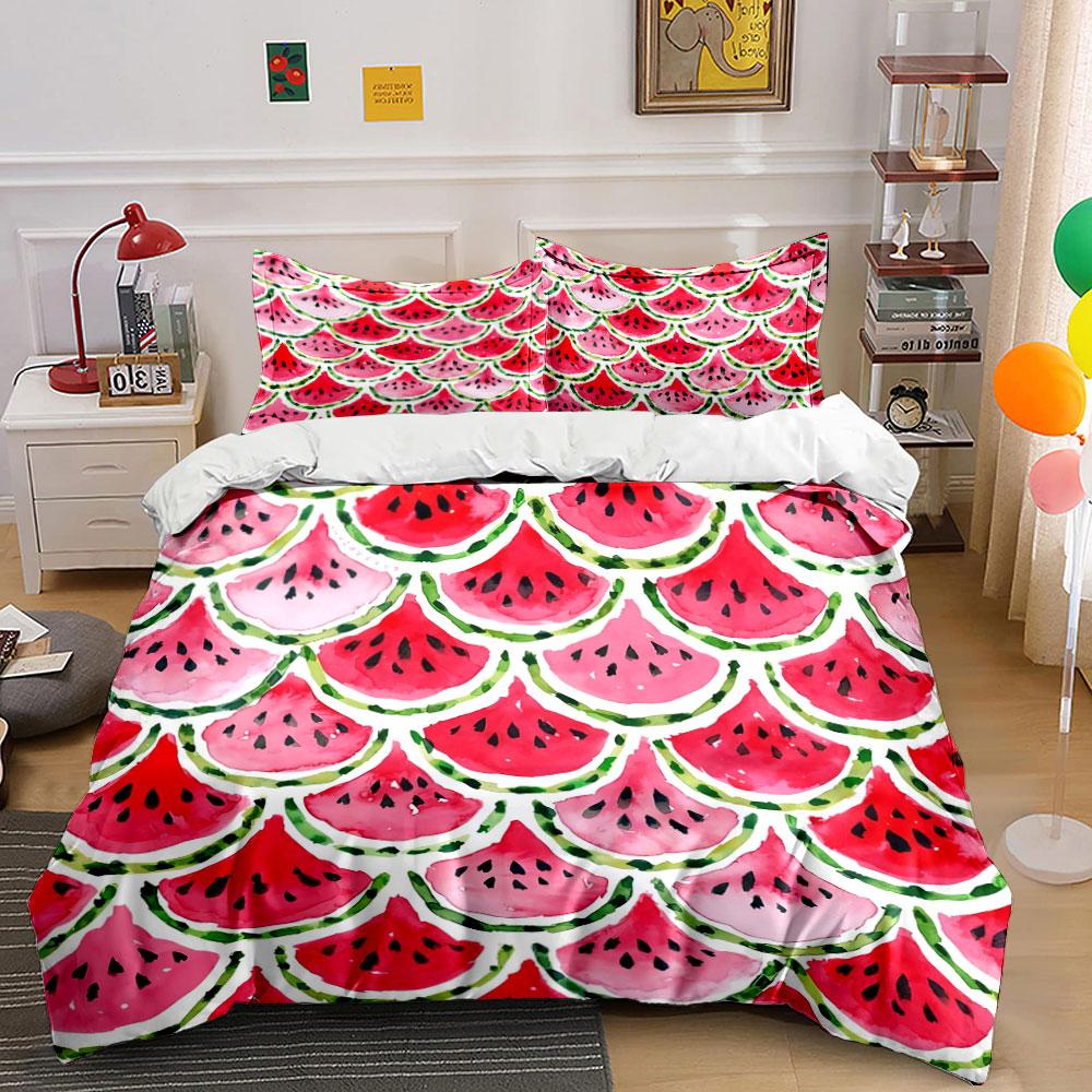 Watermelon Pattern Decorative Set Bedding Set with 1 Duvet Cover 2 Pillowcases Single Double King Queen, Gift