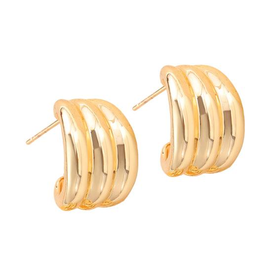 Plated Hoop Earrings for Women Triple Hoop Illusion Stud Earrings C-Shaped Multi-Layered Earrings for Wedding Prom Events