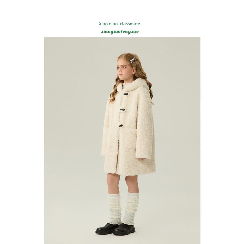 Children's Fur Coat 2025 Autumn and Winter New Style Girls' Imitation Lamb Wool Coat for Little Girls, Mid-Length Hooded