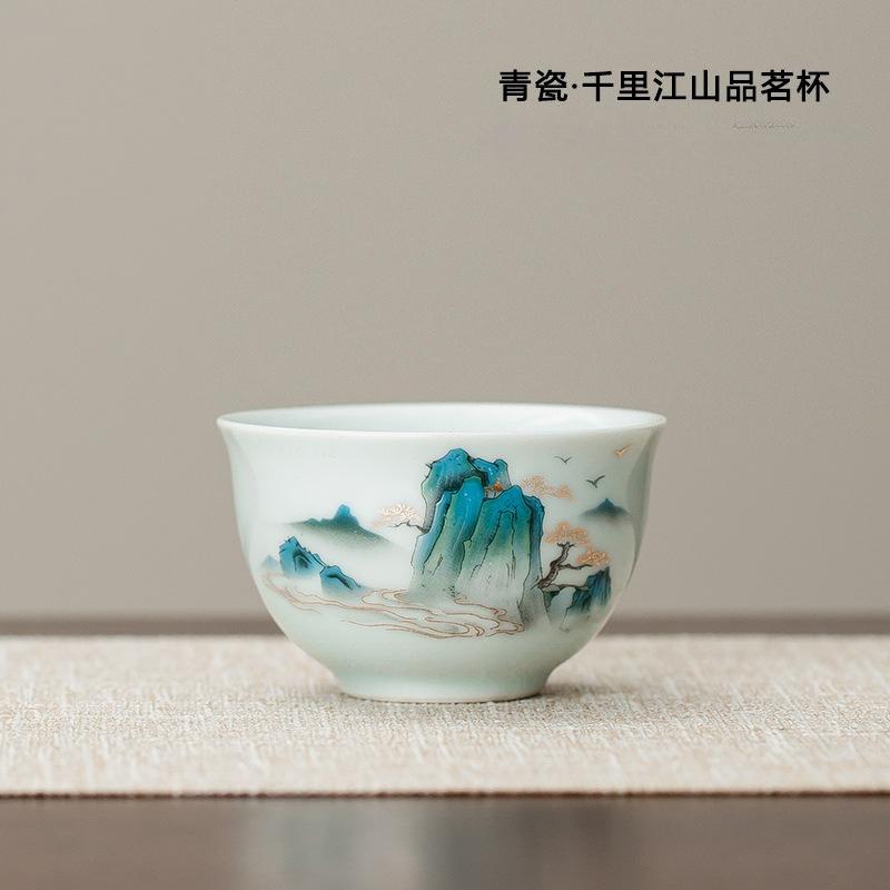 Ceramiczny kubek pojedynczy z malowidłem krajobrazowym, kubek do herbaty, kubek mistrzowski, kubek do degustacji herbaty, kubek do parzenia herbaty, zestaw do herbaty Kung Fu