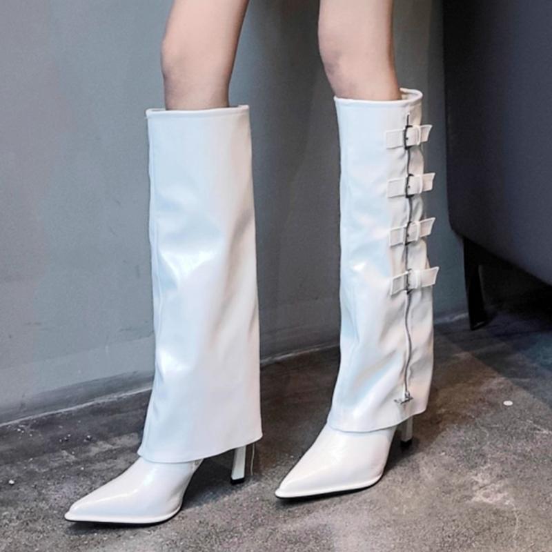 Designer High Heels Long Boots Women'S Heeled Knee High Shoes  Winter Leather Chelsea Boots Pumps New Trend Mujer De Botas