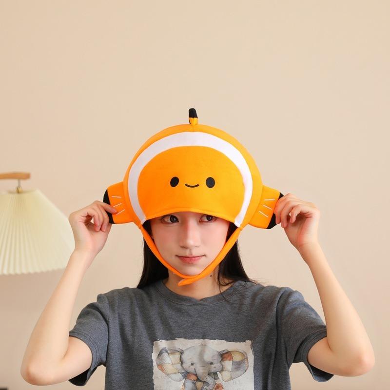 Animali marini di Halloween, pesci pagliaccio, cappelli copricapo a forma di testa di pesce tropicale corto, oggetti di scena per foto, copricapo cartoon