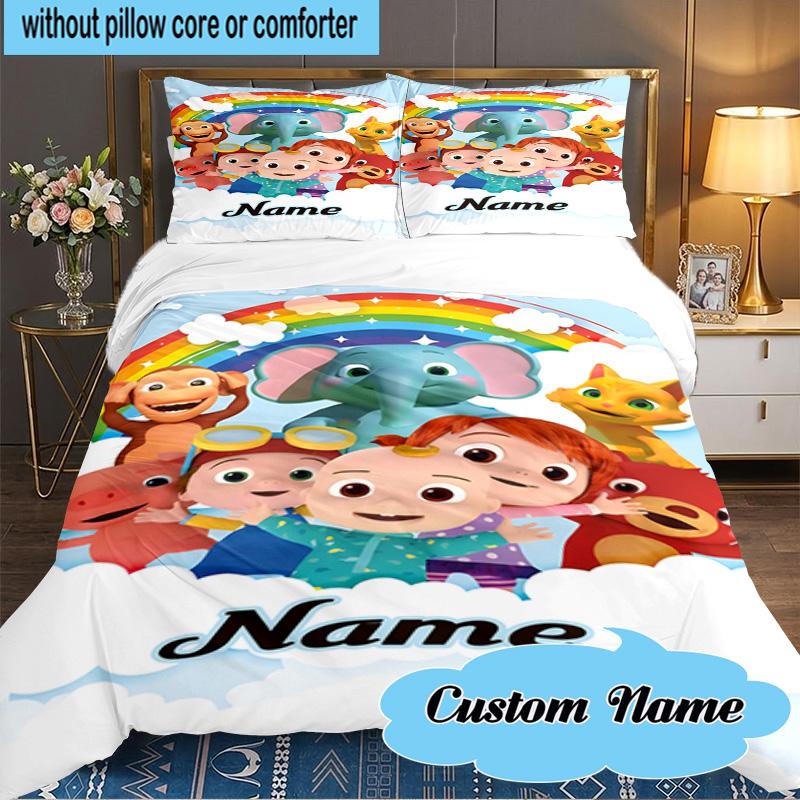 Custom Name 3PCS Cocomelon Party Celebration Bedding Set Including 1pc Duvet Cover And 2pcs Pillowcases for Bedroom, Dormitory Gift Home Decor