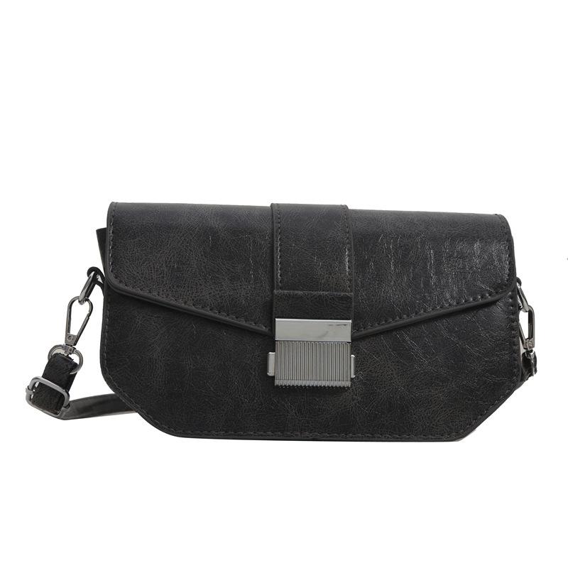 

Корейская версия ретро-сумки-мессенджера с текстурой и замком на одно плечо для женщин 2024 года, новая простая маленькая квадратная сумка чёрный