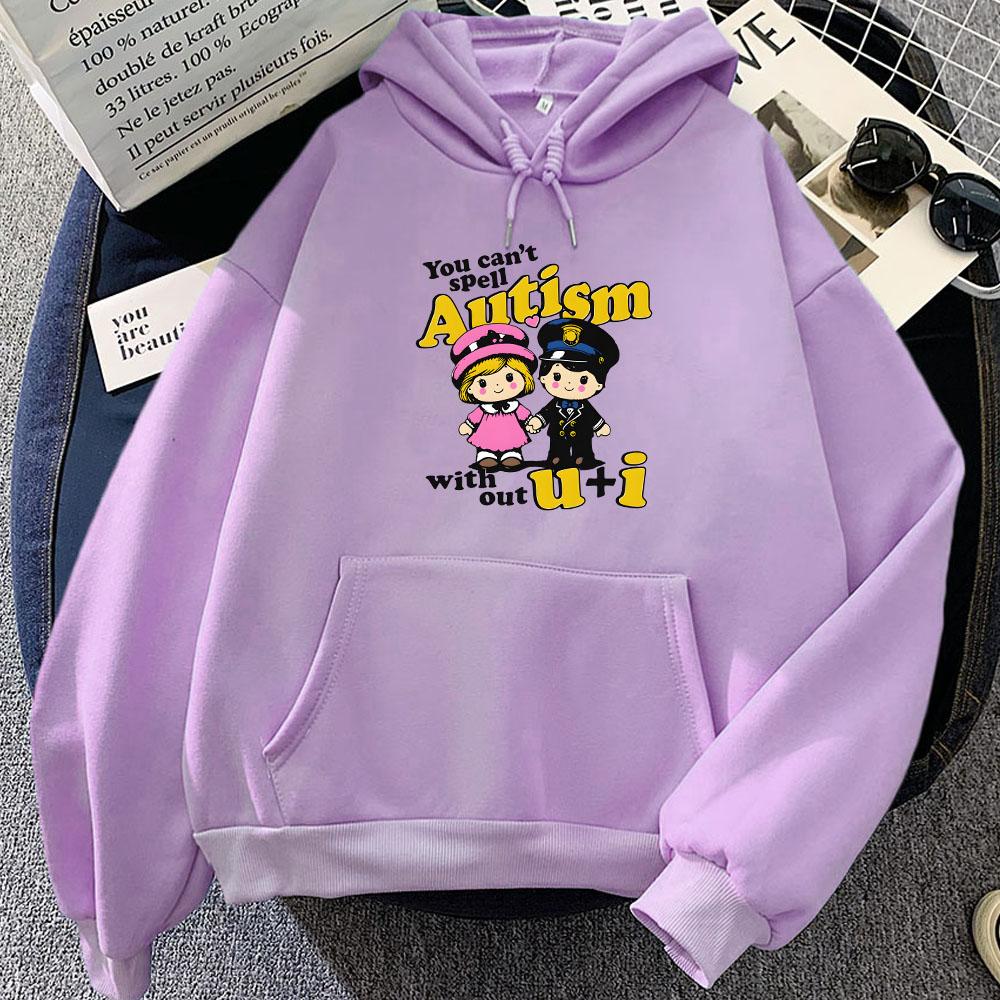 Graphic Clothing You Can't Spell Autism Without U and I Hoodies Streetwear Women Men Cartoon Printing Sweatshirts Girls Winter