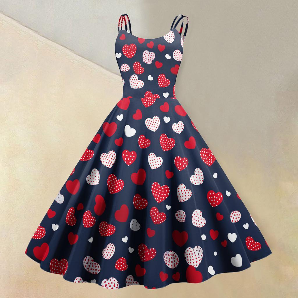 Women's Valentine's Day Love Heart Print Sexy Off Shoulder Vintage Dress