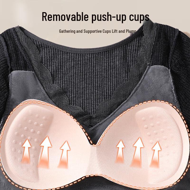 Langsha Women's Fleece Lined Thermal Base Layer Top with Chest Pads