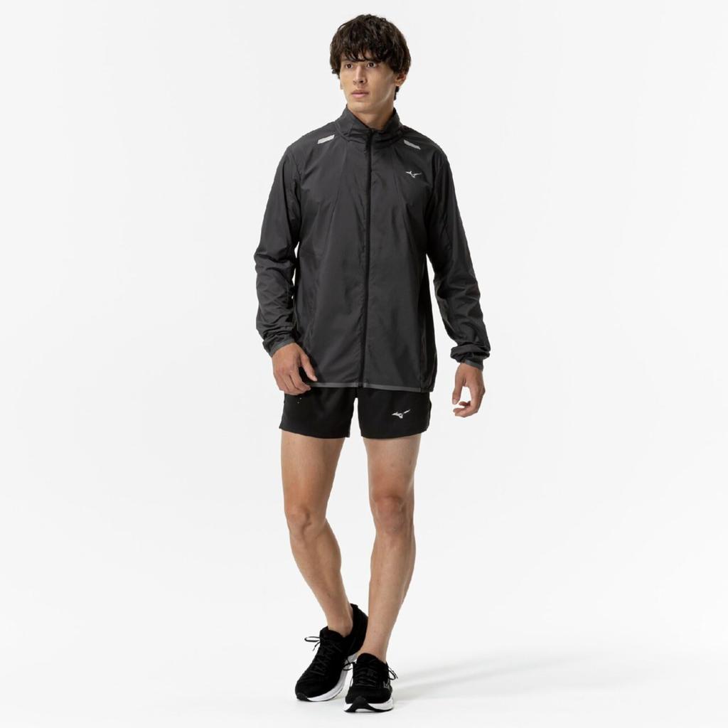 Mizuno Laufbekleidung Premium Packbare Wasserabweisende Schwarze Jacke, J2MEC000, Herren,